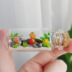 discus fish aquarium in glass-bottle / unique miniature figure/ handmade artwork
