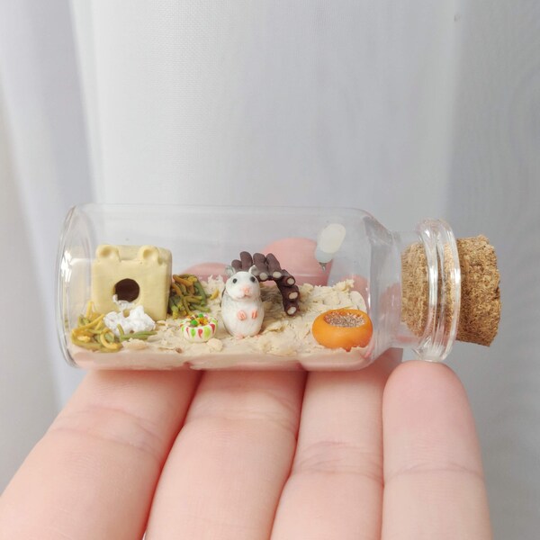 Cute Hamster habitat in a glass-bottle / unique miniature figure/ handmade artwork / customizable 