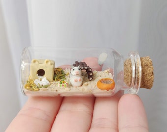 Cute Hamster habitat in a glass-bottle / unique miniature figure/ handmade artwork / customizable