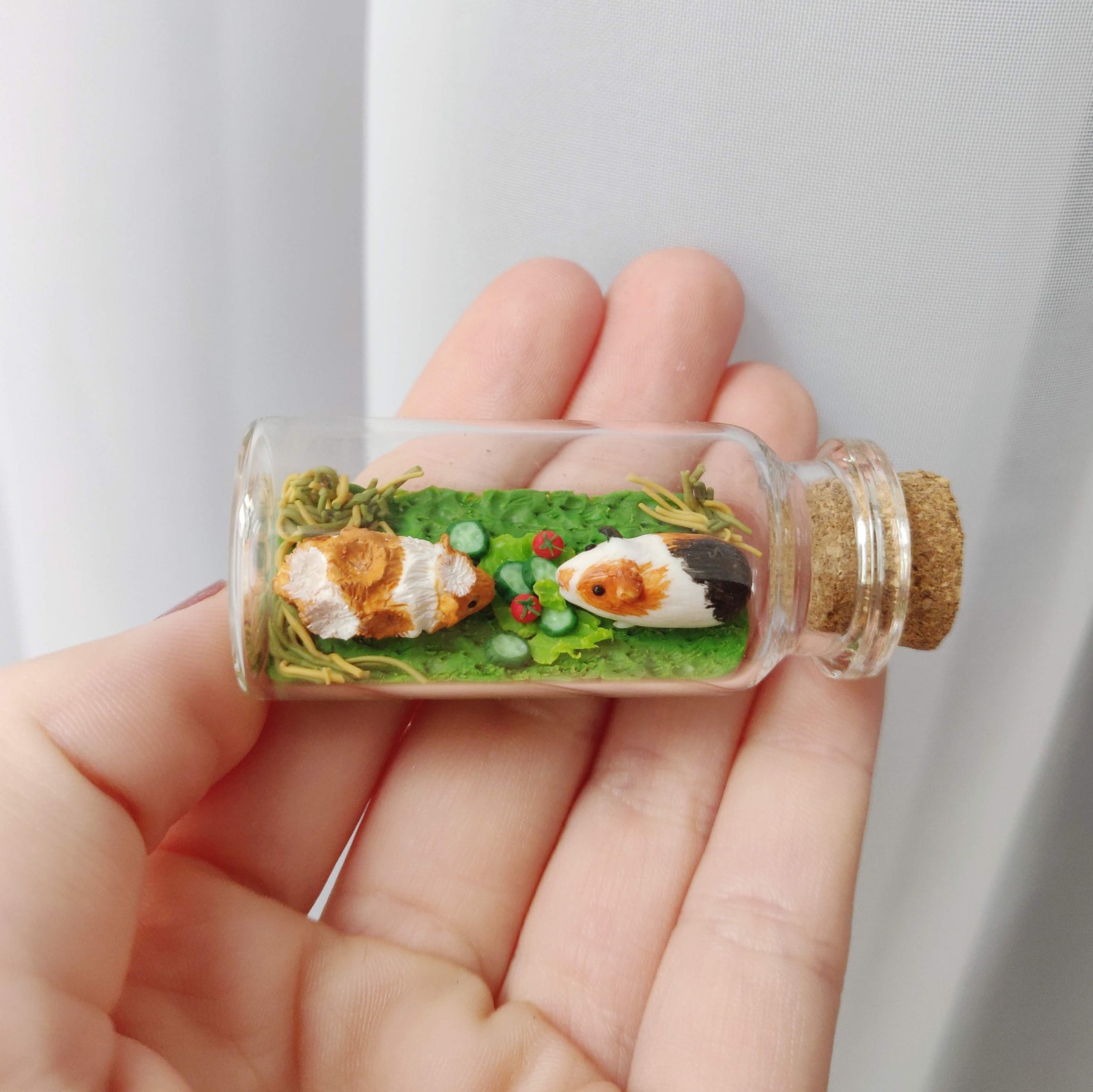 Two Cute Guinea Pigs in a Glasbottle / Unique Miniature Etsy