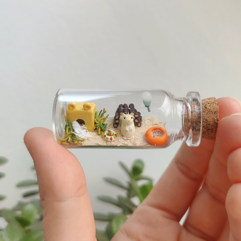 View of Cute Hamster Habitat in a Glass-bottle / Unique Miniature Figure ...