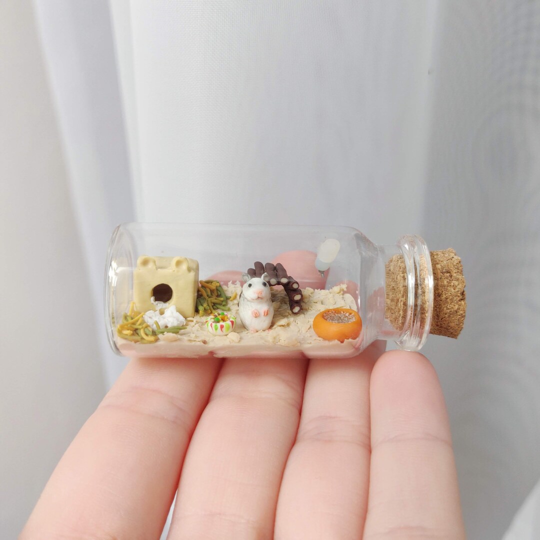 Image showcasing Cute Hamster Habitat in a Glass-bottle / Unique Miniature Figure ...