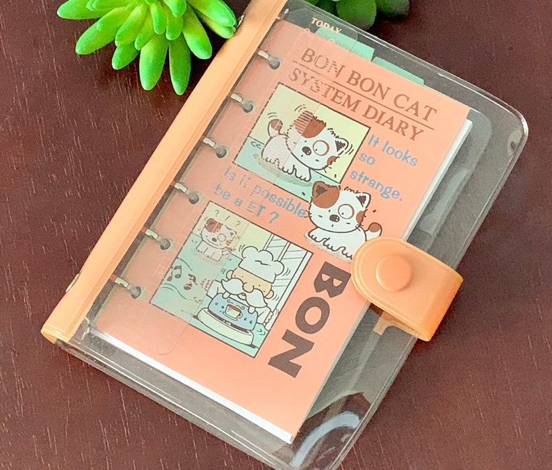 Bon Bon Cat Schedule Book Planner Peach Color Binder Calendar Monthly Weekly Notes Address Memo Notes Vintage bonbon image 1
