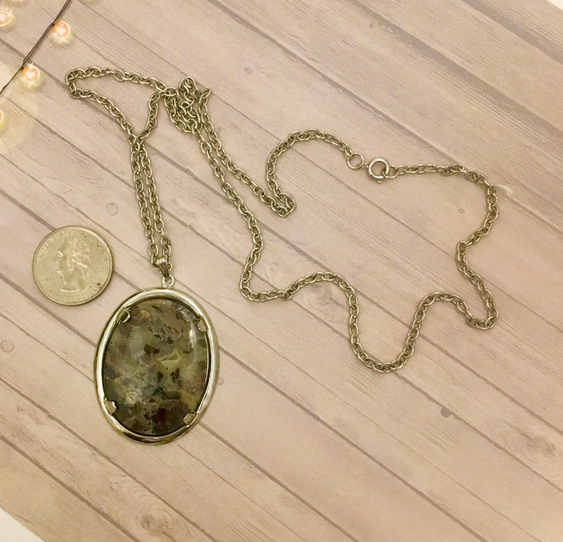 Cameo Style Stone Pendant Charm Necklace Long Chain