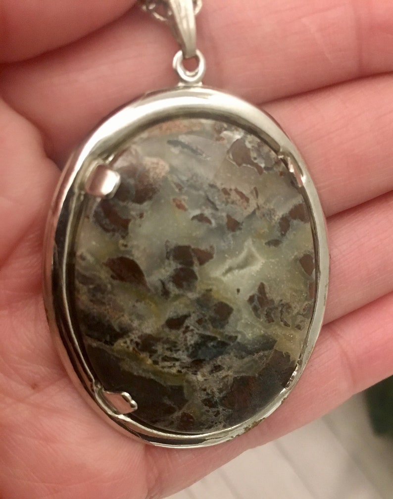 Cameo Style Stone Pendant Charm Necklace Long Chain
