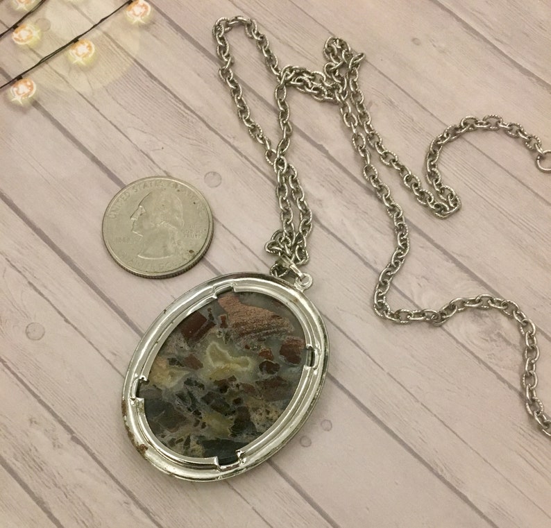 Cameo Style Stone Pendant Charm Necklace Long Chain