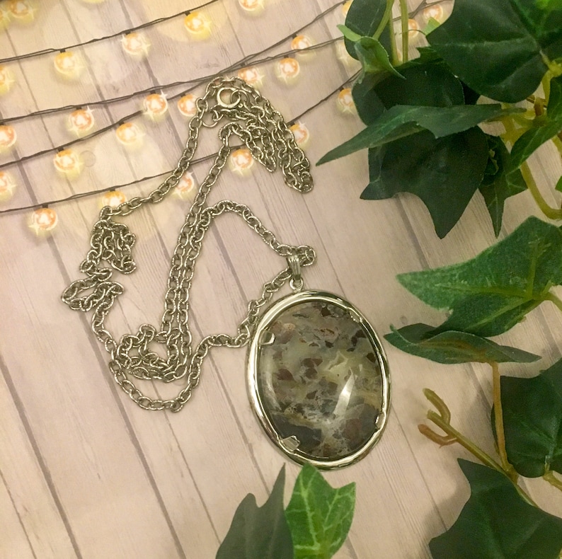 Cameo Style Stone Pendant Charm Necklace Long Chain