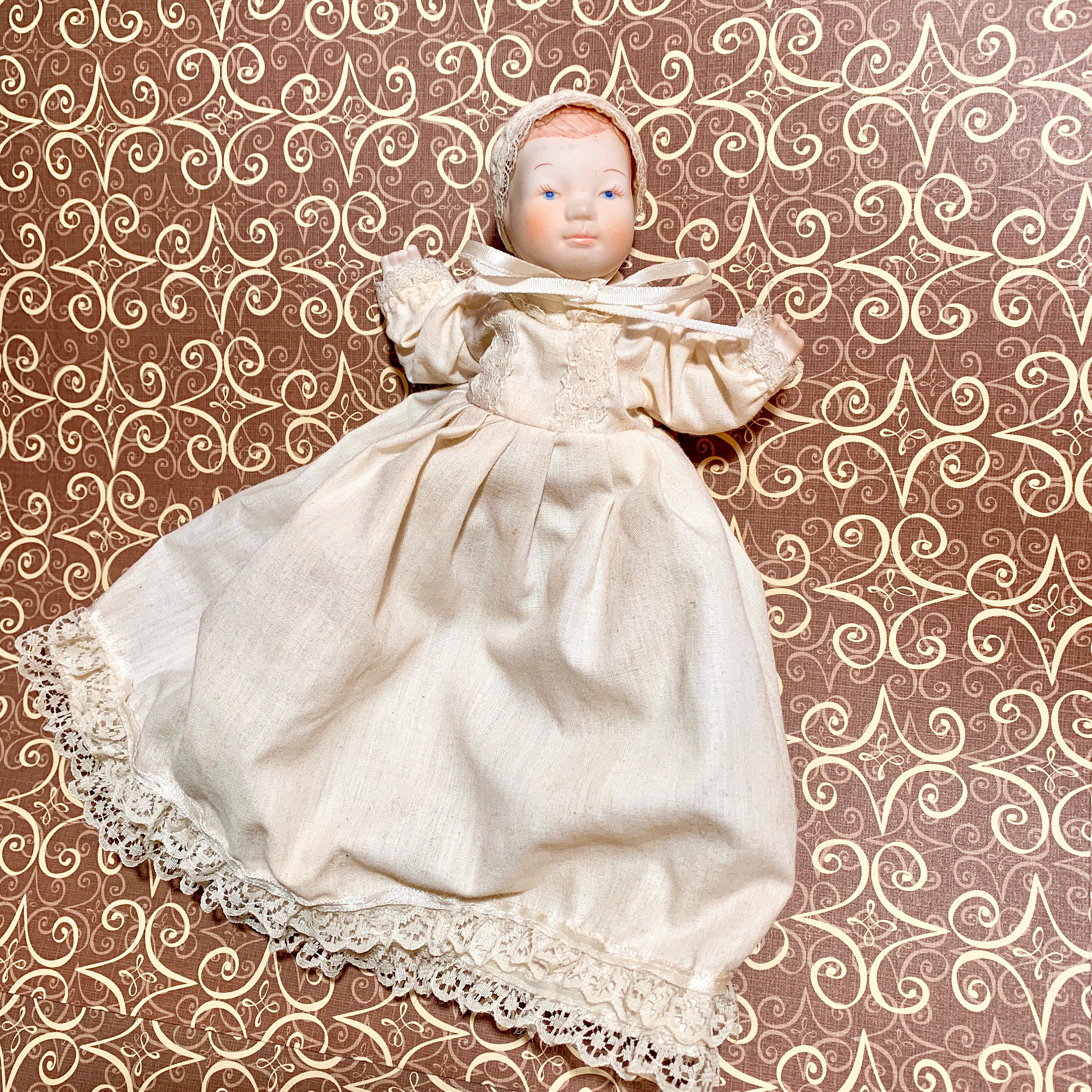 Vintage Porcelain Jointed Doll Baby with Christening Dress Etsy