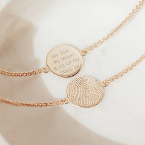 Personalised Gold or Silver Engraved Fingerprint Disc Bracelet