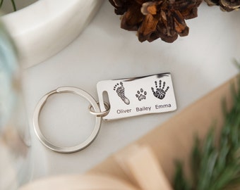 Personalised Silver Engraved Hand Foot Or Paw Print Keyring