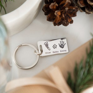 Personalised Silver Engraved Hand Foot Or Paw Print Keyring image 1