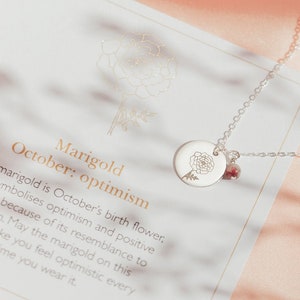 Personalised Birth Flower and Birthstone Necklace image 1