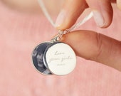 Personalised Engraved Photo Swing Locket, Engraved round locket, Sterling silver picture locket, Modern circular women 39 s locket, photo gift
