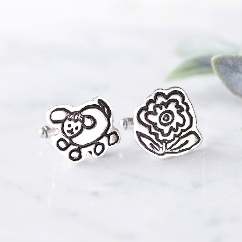Personalised Sterling Silver Doodle Cuff Links Customised Men/'s Jewellery Created From Your Child/'s Drawing