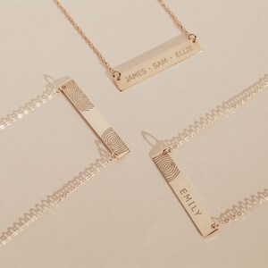 Personalised Fingerprint and Name Bar Necklace image 2