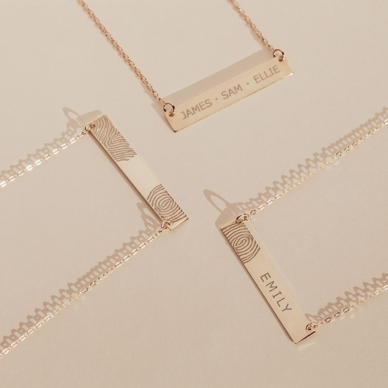 Personalised Fingerprint and Name Bar Necklace image 2