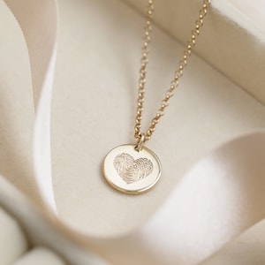 Personalised Engraved Round Fingerprint Heart Charm Necklace - Gold or Silver - One or Two Charms