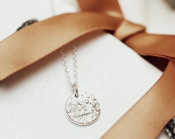 Tiny Cast Sterling Silver Fingerprint Stamp Charm Pendant Necklace.