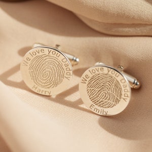 Text and Fingerprint Silver Cuff Links image 1