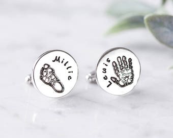 Personalised Hand Footprint cuff links/ Custom Cuff links /Fingerprint jewellery/ Cuff links Personalised/ Fathers Day Gift/ New dad gift