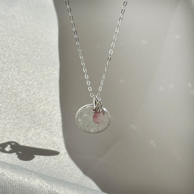 Personalised Fingerprint and Birthstone Charm Necklace image 3