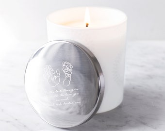 Personalised Scented Candle with Hand and Foot Print Engraved Lid / Luxury re-usable Jar