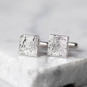 Personalised Silver Square Fingerprint Stamp Cuff Links / Wedding Cuff Links