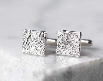 Personalised Silver Square Fingerprint Stamp Cuff Links / Wedding Cuff Links