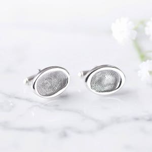Personalised Men's Silver Oval Fingerprint Cuff Links / Thumbprint Cuff Links / Wedding day Cuff Links
