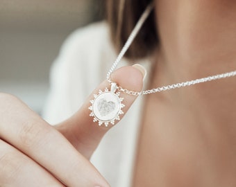 Signature Circle Pendant with Fingerprint Heart