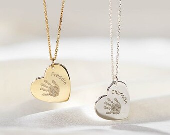 Personalised Sterling Silver Handprint or Footprint Heart Charm Pendant Necklace