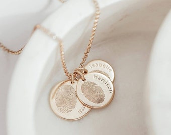 Personalised Multi Fingerprint and Name Disc Necklace