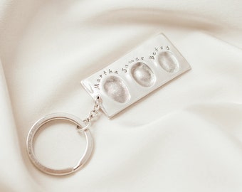 Personalised Silver Multi Fingerprint Stamped Keyring