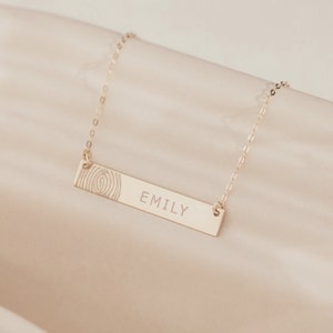 Personalised Fingerprint and Name Bar Necklace image 1