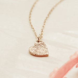 Gold Vermeil Tiny Heart Shape Fingerprint Stamp Charm Pendant Necklace