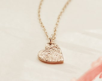 Gold Vermeil Tiny Heart Shape Fingerprint Stamp Charm Pendant Necklace