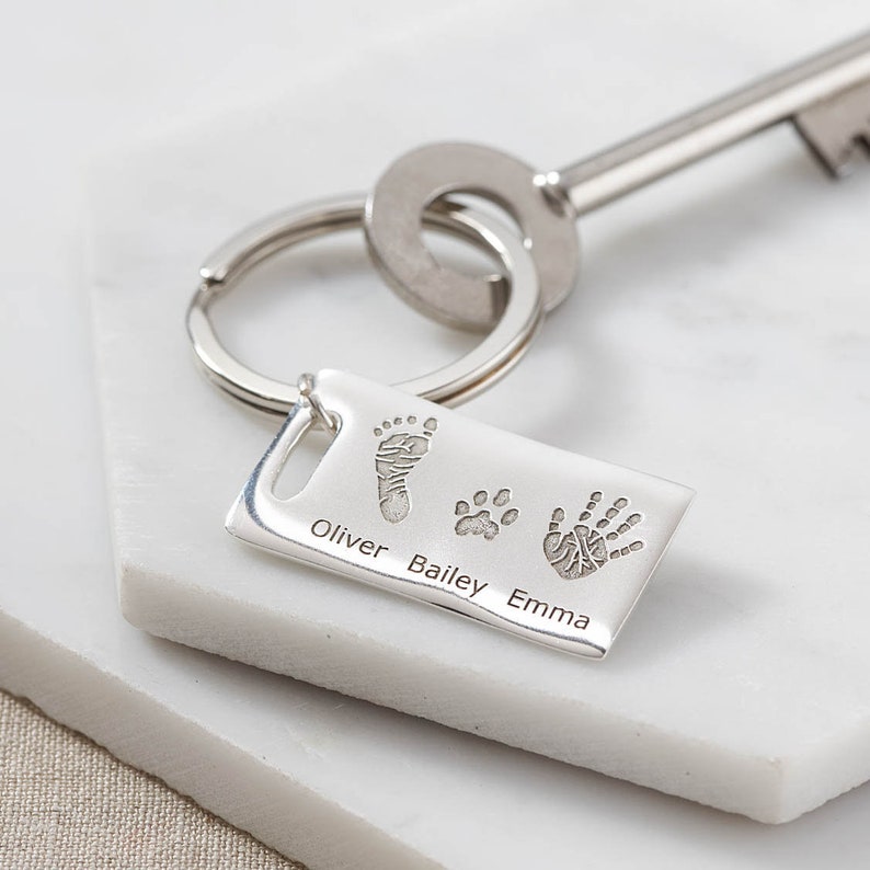 Personalised Silver Engraved Hand Foot Or Paw Print Keyring image 2