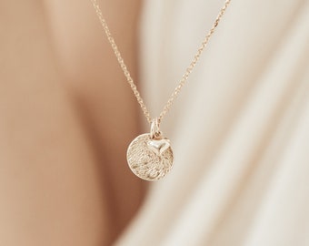 Personalised Gold Vermeil Fingerprint Stamp Charm Pendant Necklace With Puff Ball Heart