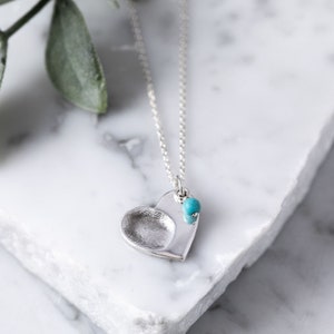 Personalisierte Silber Fingerabdruck Herz Charm Halskette mit Geburtsstein Bild 1