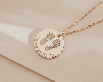 Personalised Footprint, Name And Date Necklace