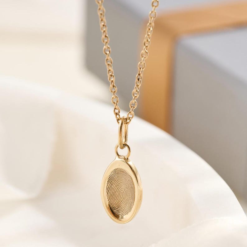 9ct Gold Tiny Oval Fingerprint Necklace