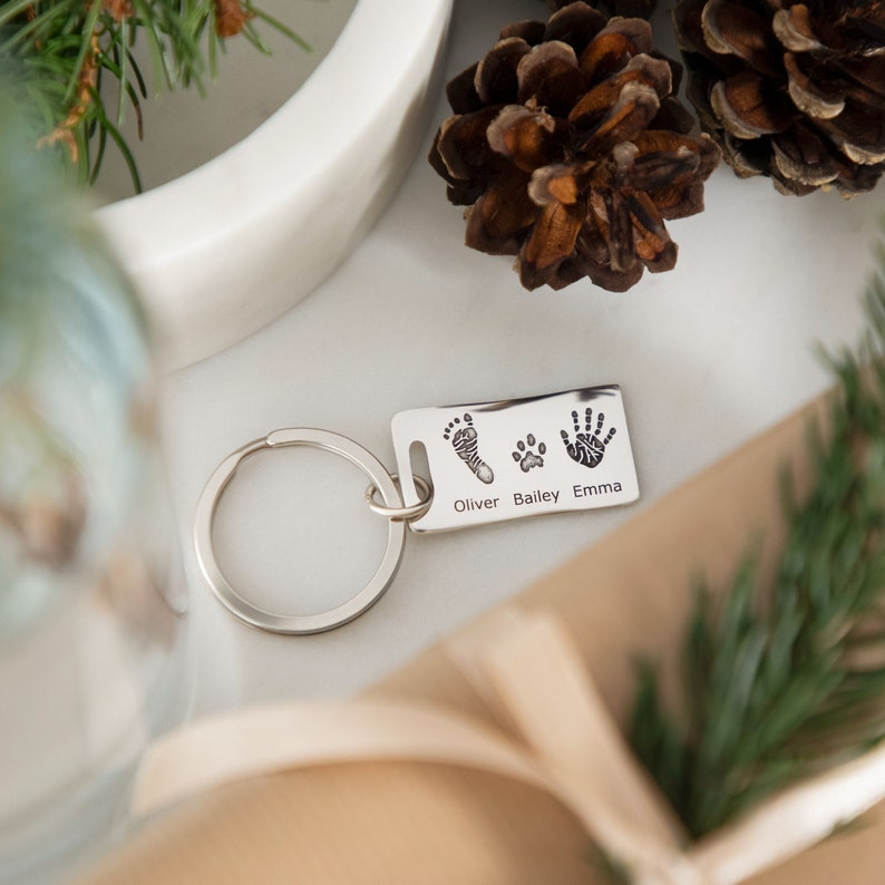 Personalised Silver Engraved Hand Foot Or Paw Print Keyring image 1