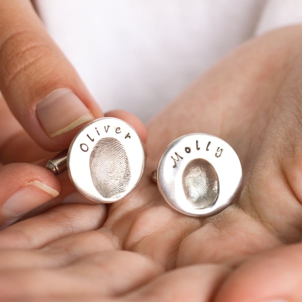 Round Silver Fingerprint Cufflinks