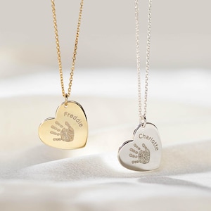 Personalised Sterling Silver Handprint or Footprint Heart Charm Pendant Necklace