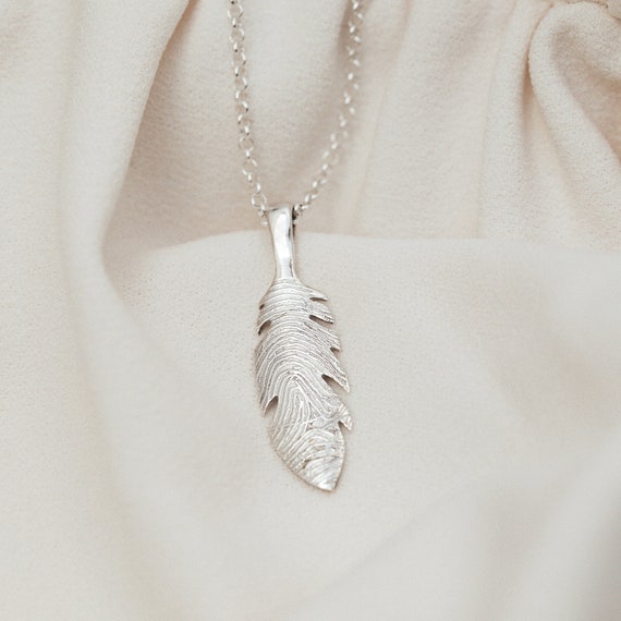 Sterling Silver or Gold Feather Shaped Pendant Necklace - Etsy