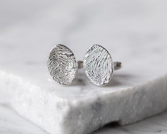 Fingerprint cufflinks silver sale