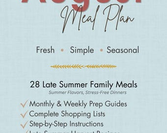 August Meal Planner | 4-Week Menu, Recipes & Grocery Lists (PDF Download)