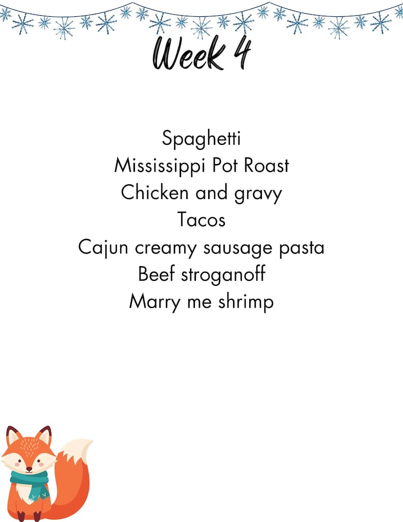 January Week 4 Meal Plan Printable | 7 Recipes Included - Etsy