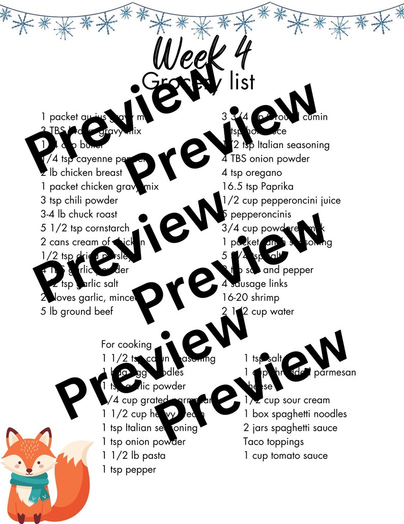 January Week 4 Meal Plan Printable | 7 Recipes Included - Etsy