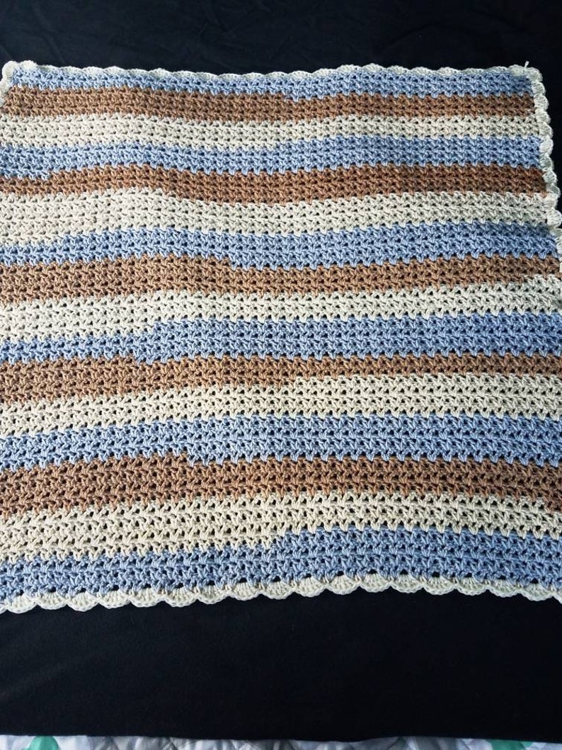 Crocheted Baby Boy Blanket. V Stitch With a Shell Border. Etsy
